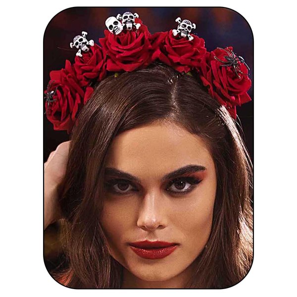 Woeoe Halloween Skull Headband Day of the Dead Costume Flower Crown Red Rose Floral Spider Headpiece Accessory for Women and Girls