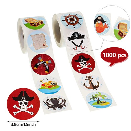 1000 Pieces Pirate Stickers Fun Pirate Themed Stickers Assorted Pirate Roll Stickers Pirate Wall Decals Pirate Birthday Party Favor Stickers for Girls Boys