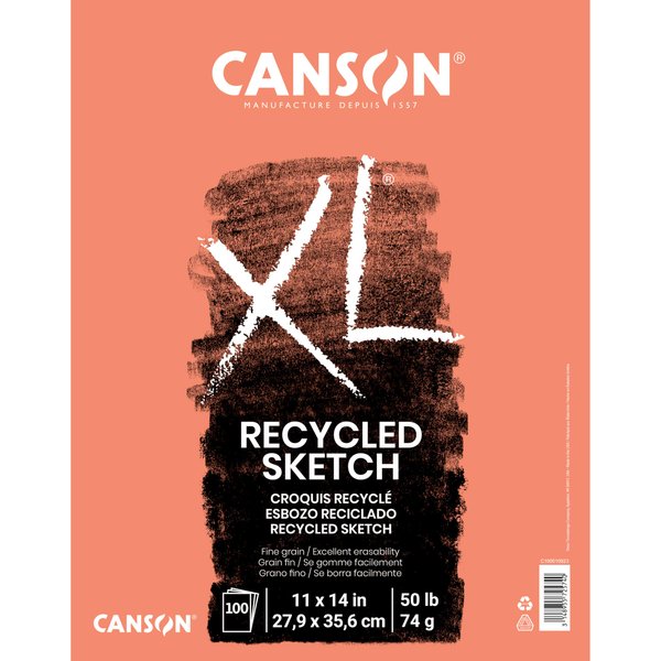 Canson XL Series Recycled Sketch Pad, 11” x 14”, Fold-over Cover, 100 Sheets (100510923)