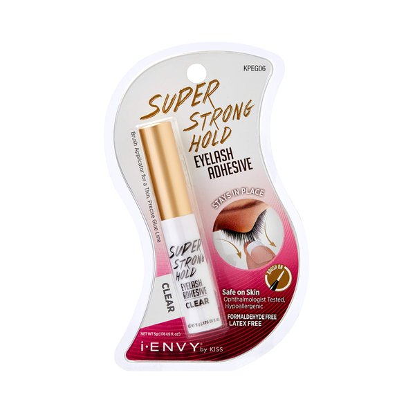 i-Envy by KISS Super Strong Hold Eyelash Adhesive, Waterproof Long-Lasting Strip Lash Glue, Natural-Looking Allergy & Latex Free with Brush Applicator (Clear)
