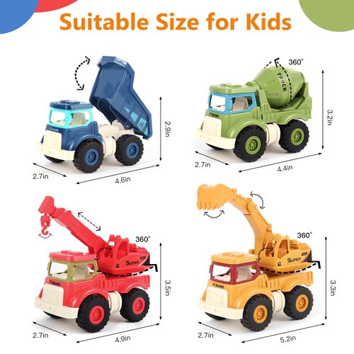 Olbyefly Construction Toys for 1 2 3 4 5 Years Old Boys Girls Kids Toddlers, Sandbox Excavator Toy Construction Truck Toys Vehicles Dump Crane Cement Mixer Truck, Christmas Birthday Gifts