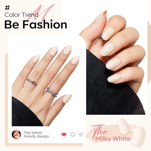 modelones Short Press on Nails, 32Pcs 16 Sizes Oval Fake Nails Kit Press Ons with Nail Glue, Adhesive Tabs, Nail File, Prep Pad, Manicure Stick, Milky White