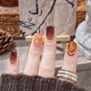 KKUUOO Square Press on Nails Short Fake Nails Full Cover Fall Nails Amber Acrylic Nails with Rhinestone Design Cute Press on Nails Stick on Nails Jelly Press on Nails for Women Autumn Manicure 24Pcs