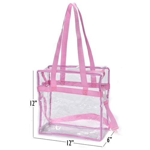 Handy Laundry Clear Tote Bag Stadium Approved - Shoulder Straps and Zippered Top. Perfect Clear Bag for Work, School, Sports Games and Concerts. Meets Stadium Tournament Guidelines. (Pink)
