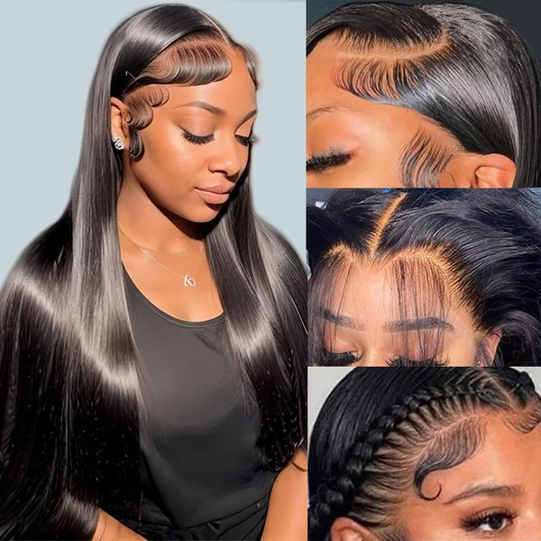 Afekisn 28 Inch 13x6 Lace Front Wigs Human Hair 200 Density Pre Plucked Straight Lace Front Wigs Human Hair With Baby Hair HD Lace Frontal Straight Wigs Human Hair for Women