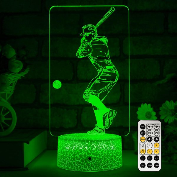FlyonSea Baseball Light,Baseball Bedside Lamp 7 Colors Change + Remote Control with Timer Night Light Optical Illusion Lamps for Gift Ideas for Boys or Kids