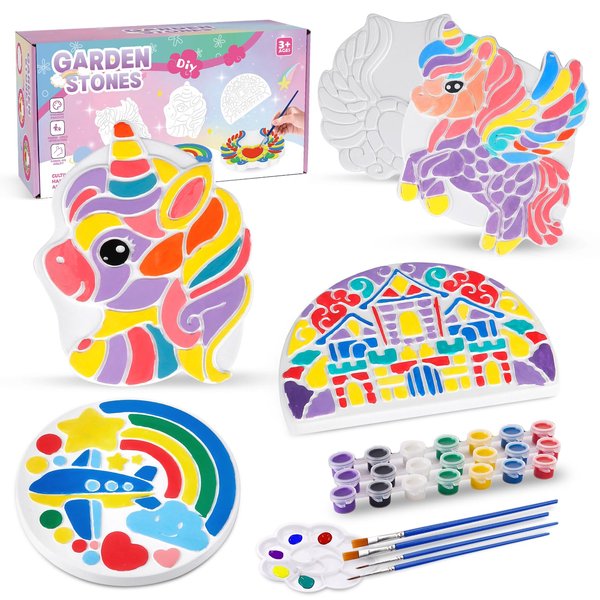 Paint Your Own Stepping Stones for Kids,5 Pack Unicorn Painting Crafts Kit for Girls Ages 8-12,Arts and Crafts for Kids Ages 4-8,Art Supplies Toddler Fun Activities Birthday Gift for Boys Girls