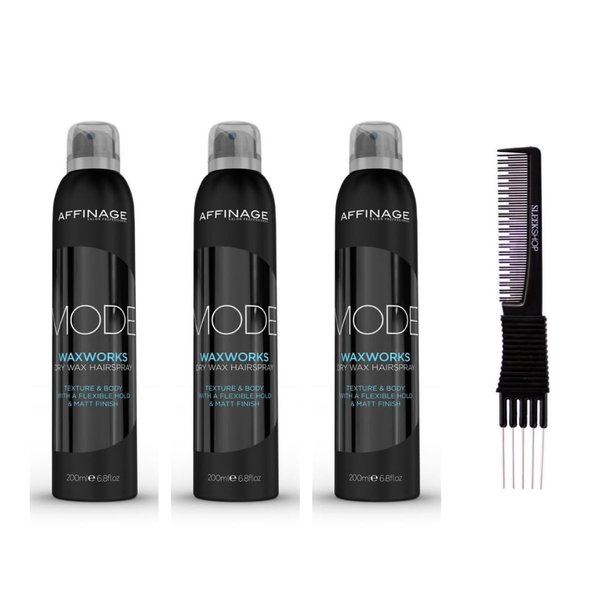 yper Asp Mode Waxworks Dry Wax Hairspray (6.8 oz) with Teasing Comb Pack of 3
