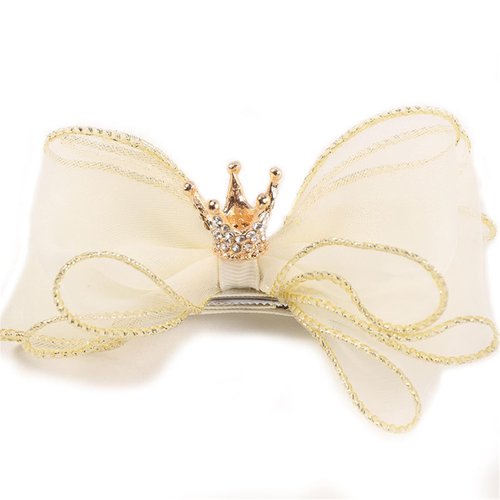Crown Bow Princess Bow Hair Clips, Crown Shaped Hair Barrettes, Birthday Hair Hairpin Hair Accessories.(FJ114) (Beige)
