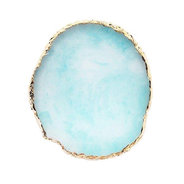 JASSINS Resin Nail Art Palette,Nail Art Painting Mixed Color Palette Gold Edge Nail Gel Color Makeup Display Board(Blue)