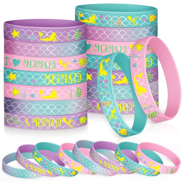 24 Pack Mermaid Silicone Wristband Mermaid Scale Bracelets I'm a Mermaid Wristband Mermaid Party Goody Bag Favors for Boys Girls Mermaid Birthday Party Under The Sea Themed Baby Shower Supplies