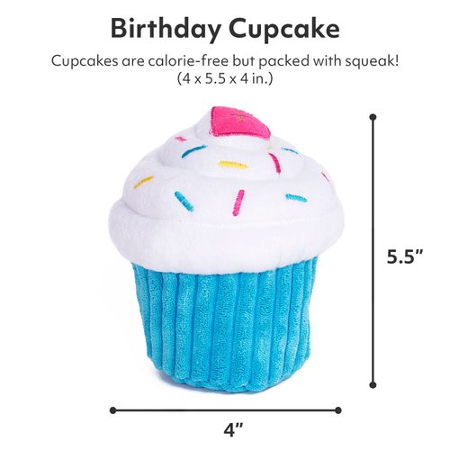 ZippyPaws - Birthday Cupcake Squeaky Plush Dog Toy with Soft Stuffing - Blue Cupcake