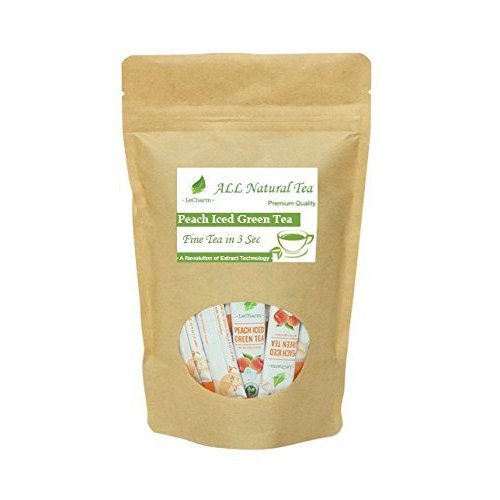 LeCharm Tea to Go Peach Green Tea Extract, Crystal Powder, Ready Brew, Iced or Hot Tea in 3 Seconds - 20 count (Single Pack)