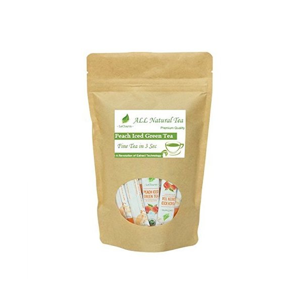 LeCharm Tea to Go Peach Green Tea Extract, Crystal Powder, Ready Brew, Iced or Hot Tea in 3 Seconds - 20 count (Single Pack)