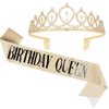 CIEHER Birthday Queen Sash & Rhinestone Tiara, Birthday Crowns for Women, Birthday Sash,Tiaras and Crowns for Women(Gold1)