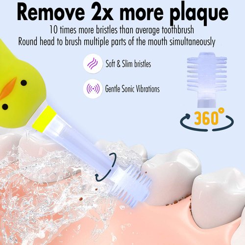 Brilliant Kids Sonic Toothbrush Duck with Sonic Waves and LED Light Timer for Children Age 3 and Up, Microfiber Soft Bristles, Brush Head Electric Tooth Brush, Childrens Toothbrush - 1 Count