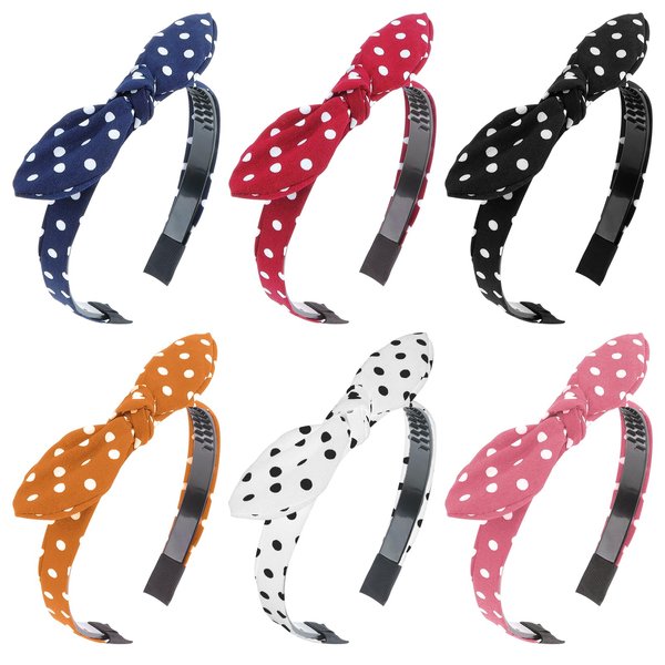 Jaciya Bow Bandana Headbands for Women Non Slip Fashion Knotted Thin Headband with Bow Red Polka Dot Headband Girls Bunny Ears Hairbands