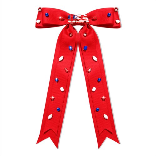 Boderier 4th of July Hair Bows for Women American Flag USA Hair Bow Clips Jeweled Patriotic Ribbon Hair Clips Independence Day Hair Accessories Fourth of July Party Favors USA Red