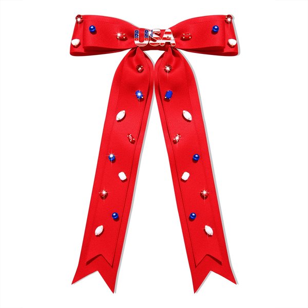 Boderier 4th of July Hair Bows for Women American Flag USA Hair Bow Clips Jeweled Patriotic Ribbon Hair Clips Independence Day Hair Accessories Fourth of July Party Favors USA Red