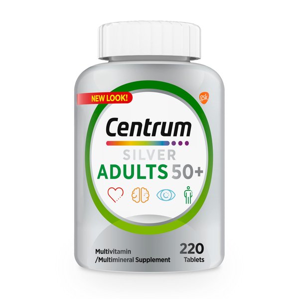 Centrum Silver Multivitamin for Adults 50 Plus, Multivitamin/Multimineral Supplement with Vitamin D3, B Vitamins, Calcium and Antioxidants, Gluten Free, Non-GMO Ingredients - 220 Count