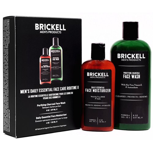 Brickell Men's Daily Essential Face Care Routine II, Purifying Charcoal Face Wash and Daily Essential Face Moisturizer, Natural and Organic, Men's Skin Care Gift Set, Scented
