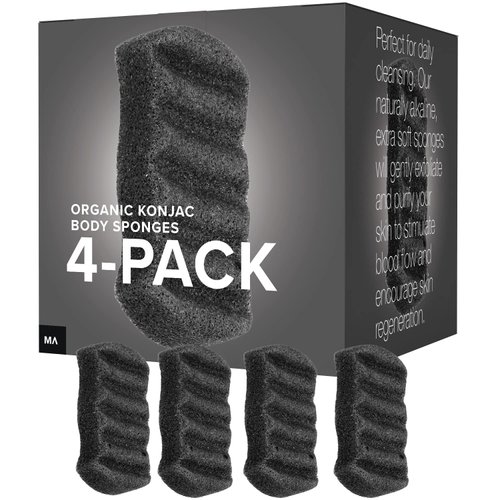 Minamul Konjac Exfoliating Organic Body Sponge | Gentle Daily Body face Scrub/Skincare | Infused with Best Bamboo Activated Charcoal | Safe for Oily, Dry, Combination or Sensitive Skin | 4 Pack Set