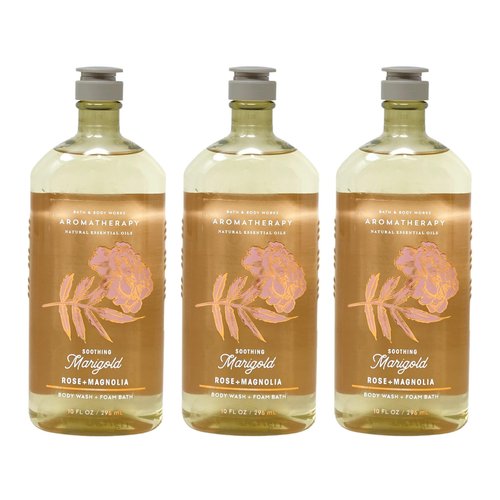 Generic Bath and Body Work Aromatherapy Soothing Marigold ROSE + MAGNOLIA Body Wash + Foam Bath Gift Set - Lot of 3-10 fl oz / 296 mL each, Full Size, Orange