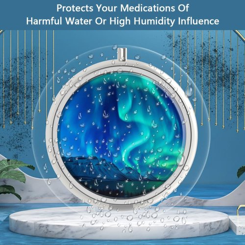 Pill Box 3 Compartment Medicine Pill Case,Portable Pill Box for Pocket or Purse Pill Box Decorative Metal Medicine Vitamin Organizer Unique Gift(Northern Light)