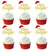 Ercadio 24 Pack Merry Christmas Cupcake Toppers Gold Glitter Santa Hat Christmas Cupcake Picks Merry Xmas Cupcake Decoration Winter Christmas Theme Xmas Holiday Birthday Party Supplies