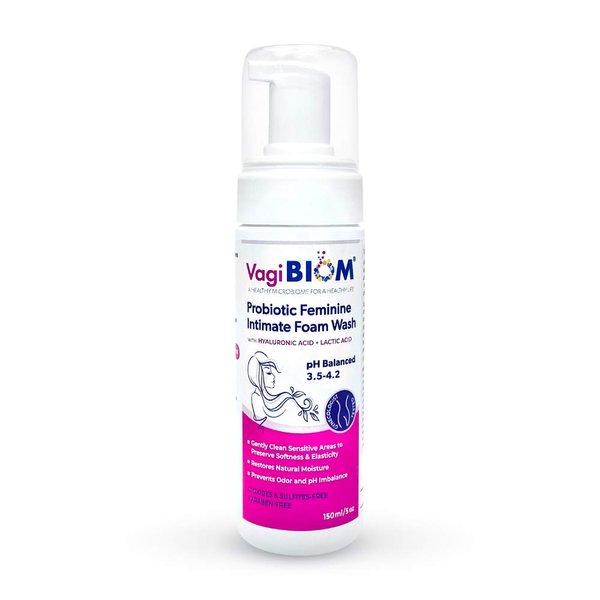 Biom Probiotics Vaginal moisturizing Foam Wash and Odor Control: First-in-Class All Natural 100% Natural Vegan Vaginal Foam. Controls Dryness, Maintain Optimal pH, and relieves Feminine discomfort