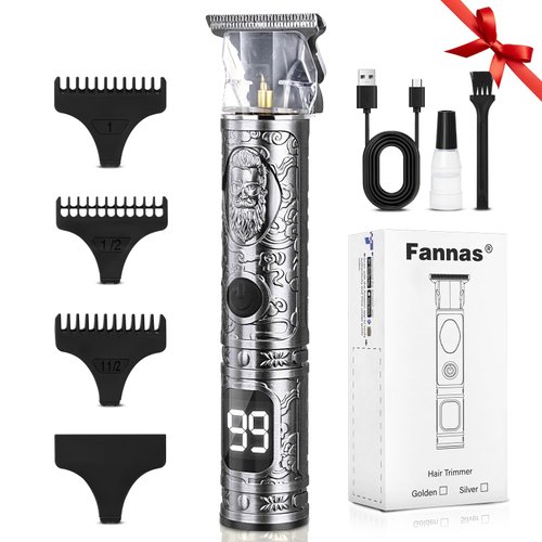 Fannas Hair Clippers for Men, Professional Hair Trimmer Barber Cordless Zero Gapped Hair Clippers with LCD Display, Mens Gifts Beard Trimmer T Liners Shavers Edgers Clipper for Hair Cutting - Silver