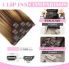 Evala Clip in Hair Extensions, 7pcs Clip in Hair Extensions Real Human Hair 16 inch 120g Clip ins #P4/27/T4 Brown with Caramel Blonde Highlights Hair Extensions Clip ins Brown Human Hair Extensions