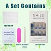 Medium Press on Nails Blue Fake Nails Square False Nails with Gold Foil and Sea Designs Glue on Nails Gradient Acrylic Nails Reusable Full Cover Artificial Nails for Women and Girls 24PCS
