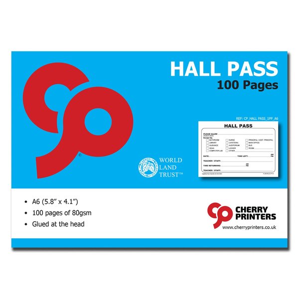 Cherry Hall Pass Pad with Glue at Top for Easy Removal 100 (5.8 x 4.1 Inch) Passes per Pad
