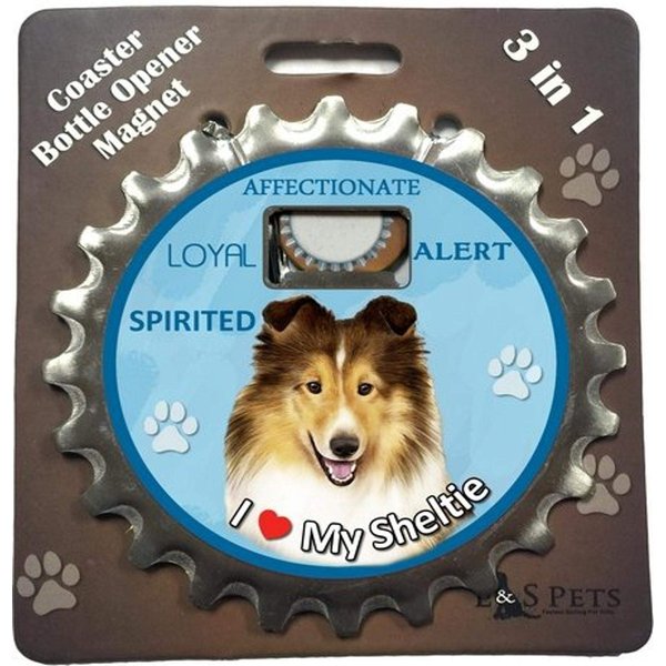 E&S Pets Sheltie Bottle Opener, Coaster and Magnet