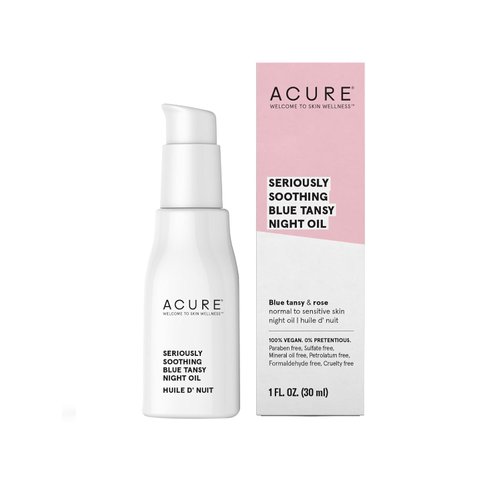 Acure Seriously Soothing Tansy Night Rose Oil - Soothes, Deep Hydrate & Moisturize Dry, Acne Prone, Sensitive Skin - Antioxidant Night Cream Serum Oil Blend with Blue Tansy & Rose - 100% Vegan, 1 oz