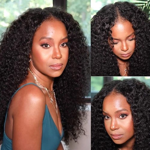 4GIRL4EVER Kinky Curly V Part Wig Human Hair Minimal/No Leave Out Thin Part Wig Glueless Human Hair Wigs Pre Plucked Upgrade from U part Wig No Sew in Beginner Friendly 180% Density 22 Inch