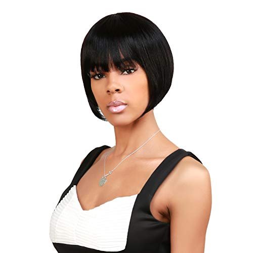 INSTANT FAB Short Human Hair Wigs Pixie Cut Wigs with Bangs for Black Women Short Wedge Pixie Hairstyles Wig Layered Non Lace Front Wigs - Tourmaline (NATURAL)