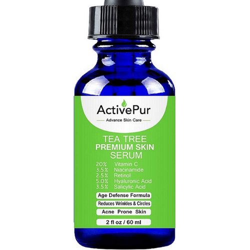 Premium TEA TREE SERUM (Big Size 2 Oz/60 ml) Oil for Acne, 20% Vitamin C & B3 MSM Hyaluronic Acid Retinol Salicylic Acid Niacinamide Acne Scar Treatment Anti Aging Wrinkle Dark Spots Blemishes Pimple
