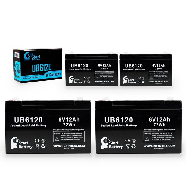 4 Pack Replacement for Eagle Pitcher CF-6V12 Battery - Replacement UB6120 Universal Sealed Lead Acid Battery (6V, 12Ah, 12000mAh, F1 Terminal, AGM, SLA) - Includes 8 F1 to F2 Terminal Adapters