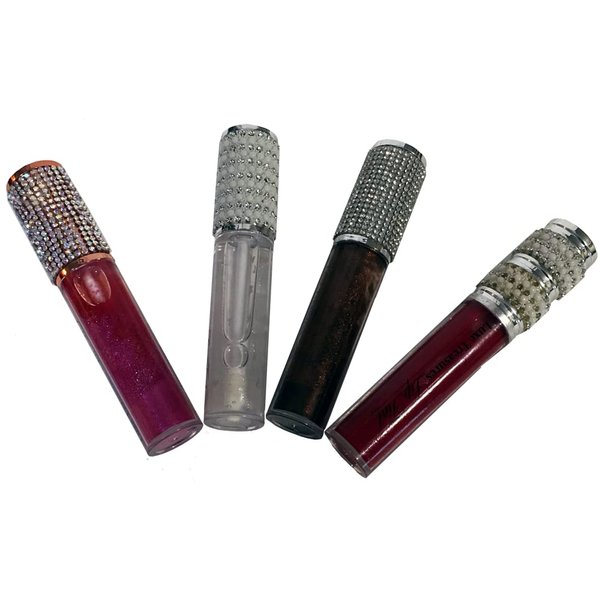 Luxe Lip Tints / Lip Gloss, set of 4 (Purple, dark brown, Red-pink & clear) - Product of Grenada