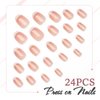 Artquee French Tips Press on Nails Short Clear Pink Fake Nails Oval Cute Acrylic False Nail Full Cover Glossy White Edge Designs Stick on Fingernails for Women 24PCS
