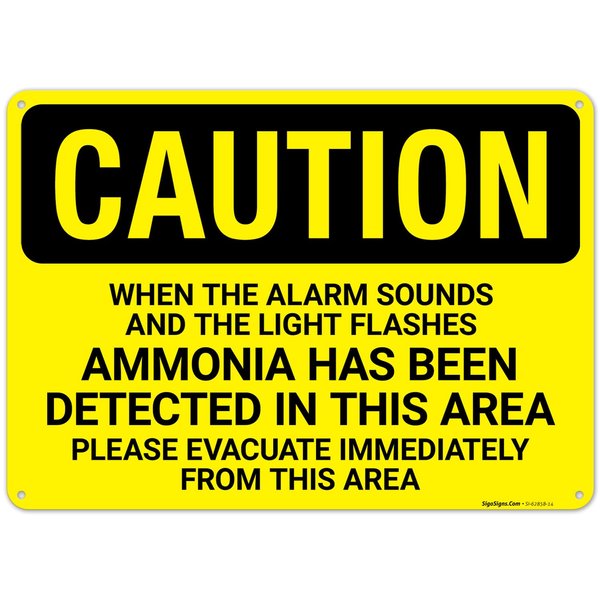 OSHA Caution When The Alarm Sounds and The Light Flashes Ammonia Has Been Detected Sign, 10x14 Inches, Rust Free .040 Aluminum, Fade Resistant, Made in USA