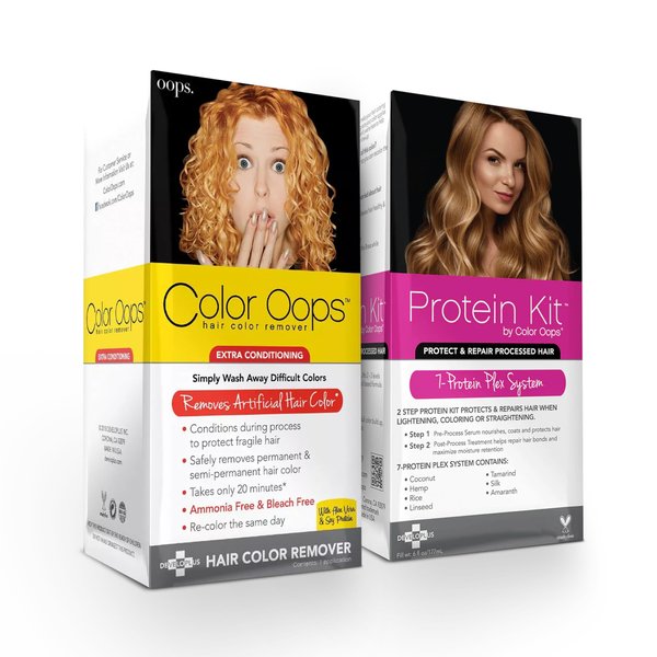 Color Oops Extra Conditioning Hair Color Remover and Protein Kit Bundle, Hair Dye Remover Processes in 20 Minutes, Safely Removes Permanent & Semi-Permanent Hair Color, Protect & Repair Hair