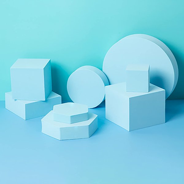 Yiemoge 8PCS Geometric Cube Photo Props Set, Hard Foam Photography Background Props for Goods, Crafts, Lipstick, Jewelry, Cosmetics, Makeup Tools, Food (Blue)