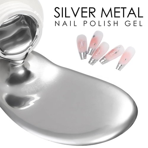 Metallic Painting Nail Gel,Silver & Gold Painted Gel Nail Polish,Mirror Nail Gel Polish 3D Metal Painting Gel for Nails,Chrome Nail Polish Super Glossy Soak off UV/LED DIY Nail Gel Kit (2PCS)