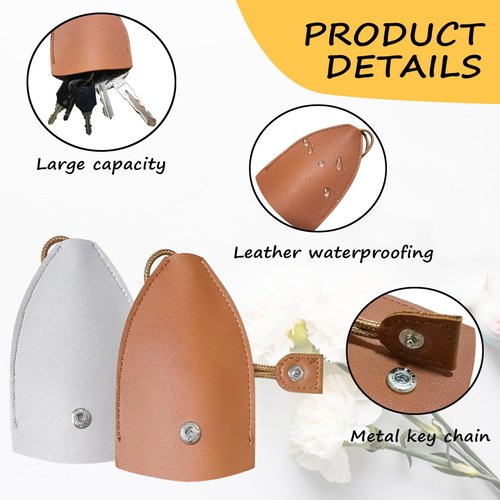 WisePoint Cute Key Fob Case 4PCS, PU Leather Car Key Case Portable Key Pouch for Car Keys, Personalized Pull Out Key Bag (grey/blue/red/brown)