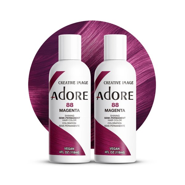 Adore Semi Permanent Hair Color - Vegan and Cruelty-Free Purple Hair Dye - 4 Fl Oz - 088 Magenta (Pack of 2)
