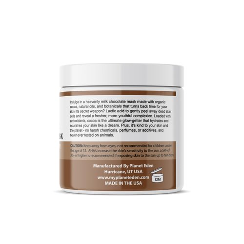 Planet Eden Organic Milk Chocolate and 15% Lactic Acid Facial Skin Mask with Organic Botanicals to Hydrate, Detox and Exfoliate - Spa Quality