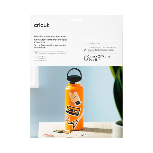 Cricut Waterproof Sticker Paper - US Letter Size (8.5in x 11in), Sticker Paper for Printer, Compatible with Cricut Maker, Explore 3, & Cricut Joy Xtra, White (6 Ct)
